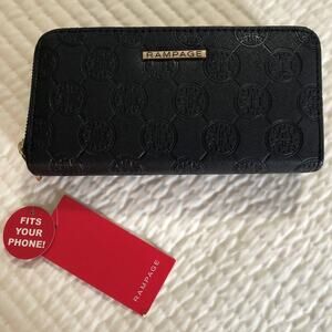 Rampage Wallet Embossed Double Zip-Around Black NEW